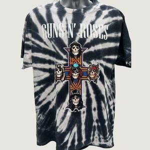 Guns N Roses Tie Dye Graphic T-Shirt Black White‎ Cross Skulls Mens LG Fits Med